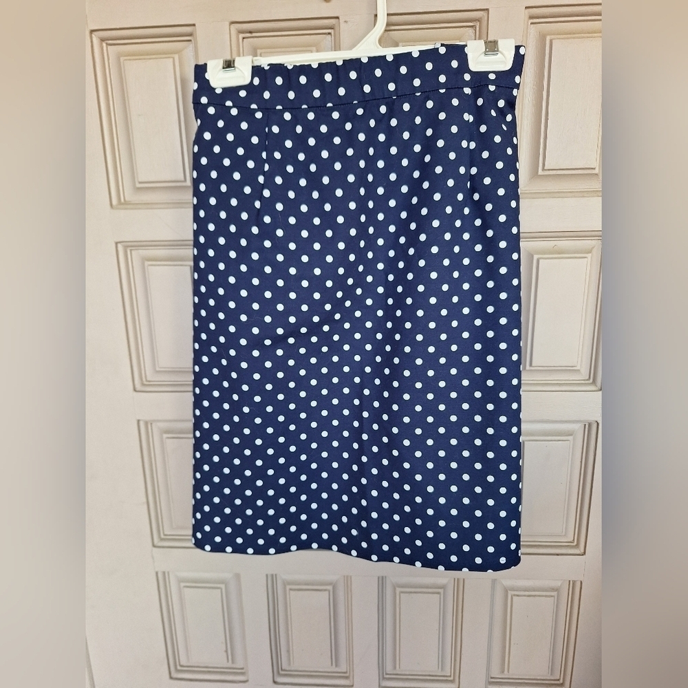 Chadwicks Plus Sz18W Skirt Straight Navy/Wht Polka Dot Machine Wash Tailored